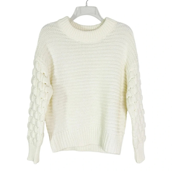 NEW Elodie Basketweave Sleeve Pullover Knit Oversized Sweater Ivory Size S - Picture 6 of 8